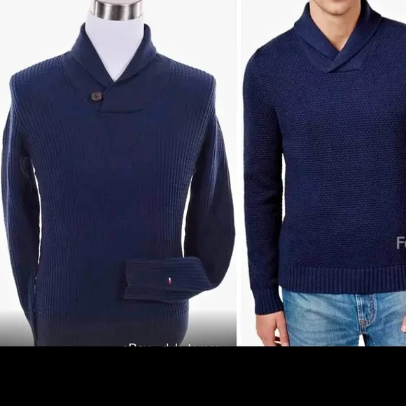 Tommy Hilfiger Men's Navy Cable Knit Sweater - Picture 2 of 6